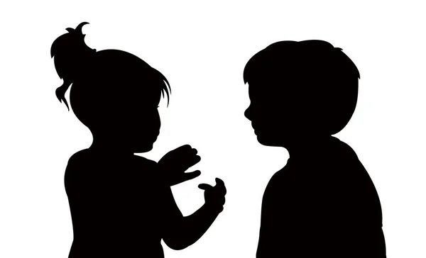 A boy and a girl playing together, silhouette vector — Stock Vector