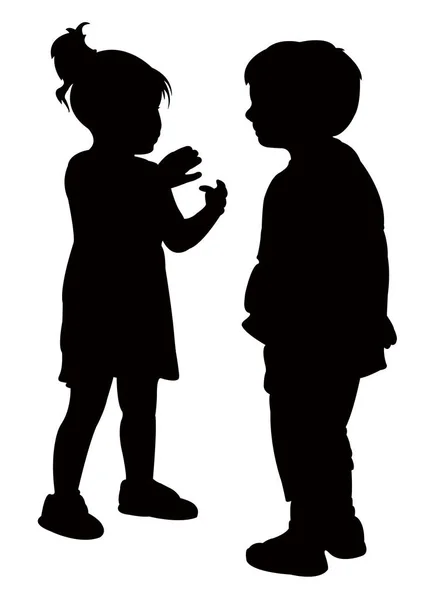 A boy and a girl playing together, silhouette vector — Stock Vector