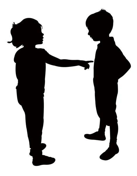 A boy and a girl playing together, silhouette vector — Stock Vector