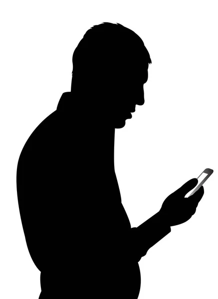 Man checking his cell phone, silhouette vector — Stock Vector