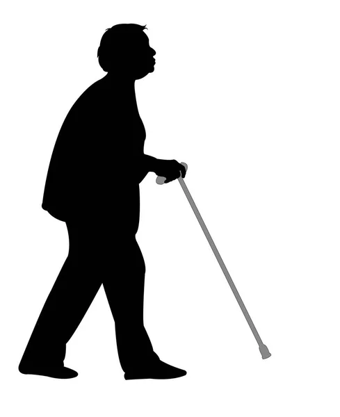Old Lady Walking Baton Silhouette Vector — Stock Vector