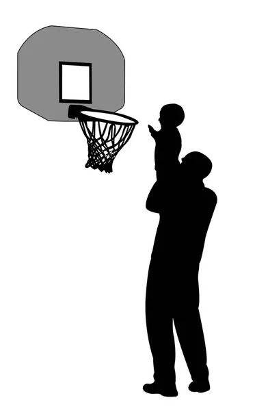 Ragazzo Che Gioca Basket Con Papà Vettore Silhouette — Vettoriale Stock