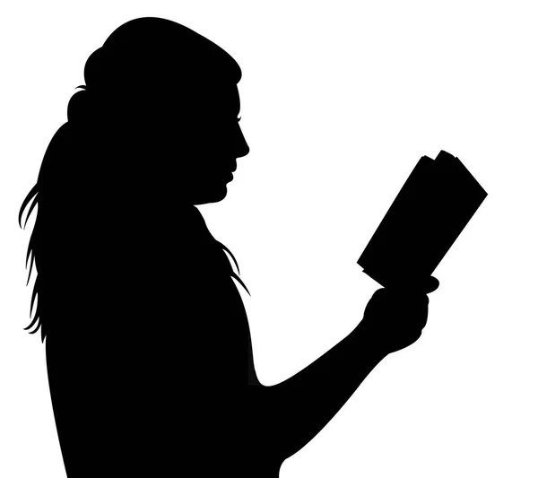Mujer leyendo el libro silueta vector — Vector de stock