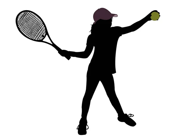 Gadis Bermain Tenis Siluet Vektor - Stok Vektor