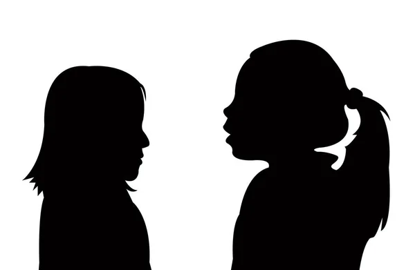 Bambini che parlano vettore silhouette — Vettoriale Stock