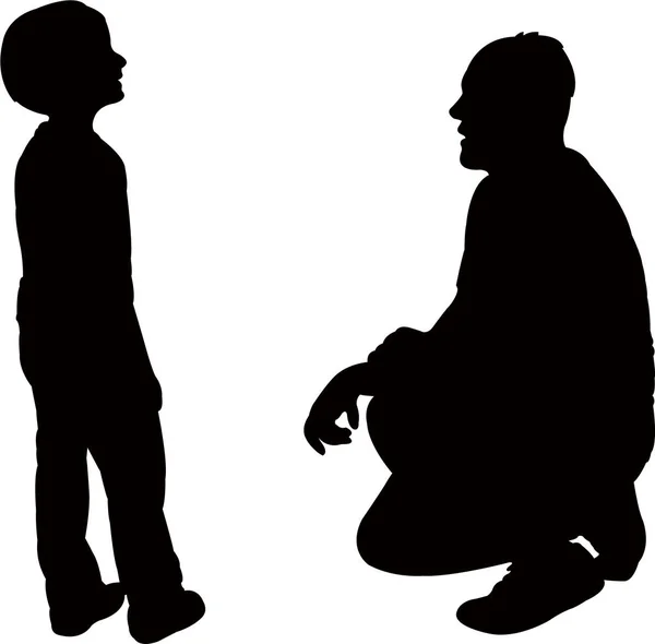Padre hablando con su hijo, silueta vector — Vector de stock