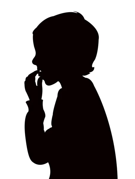 Un enfant mangeant, vecteur de silhouette — Image vectorielle