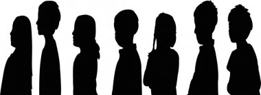 çocuklar çizgi siluet vektör içinde bekliyor