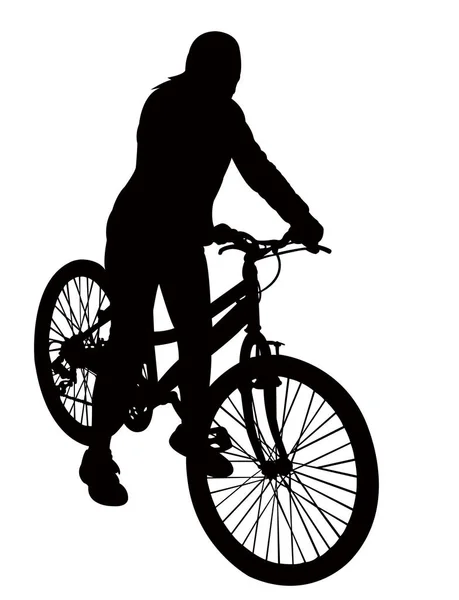 Una Giovane Ragazza Bicicletta Vettore Silhouette — Vettoriale Stock