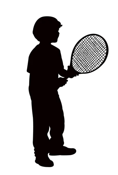 Tennis Player Kid Body Silhouette Vector — Stock Vector