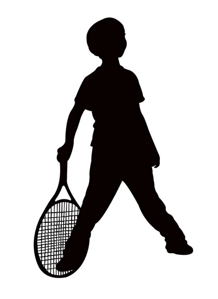 Tenisz Játékos Gyerek Test Silhouette Vektor — Stock Vector
