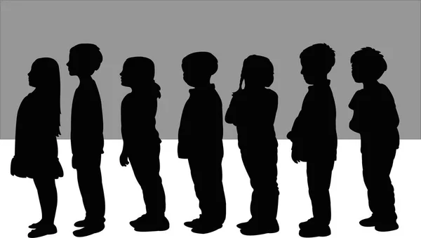 Children Waiting Line Silhouette Vector — Stock Vector