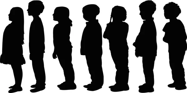 Enfants Attente Ligne Silhouette Vecteur — Image vectorielle