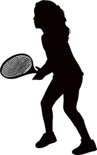 Tenisz Játékos Gyerek Test Silhouette Vektor — Stock Vector