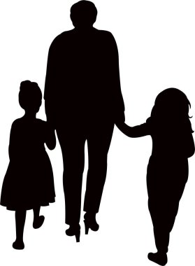 Anne ve kızı yürüme, siluet vektör