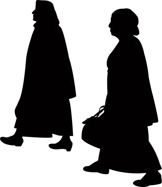 Two Women Walking Silhouette Vector — Stock Vector