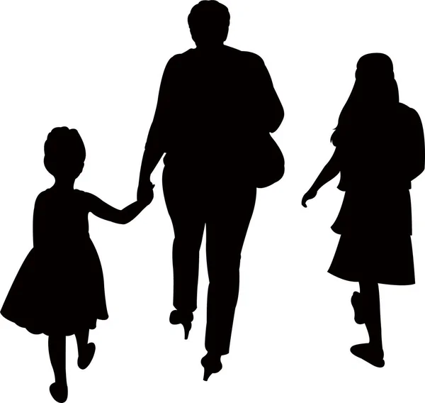 Mother Daughter Walking Silhouette Vector — Stock Vector