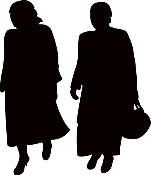 Two Women Walking Silhouette Vector — Stock Vector