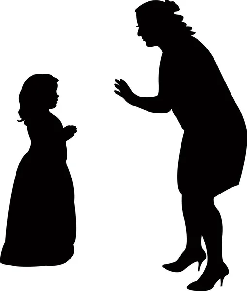 Madre Hablando Con Hija Silueta Vector — Vector de stock