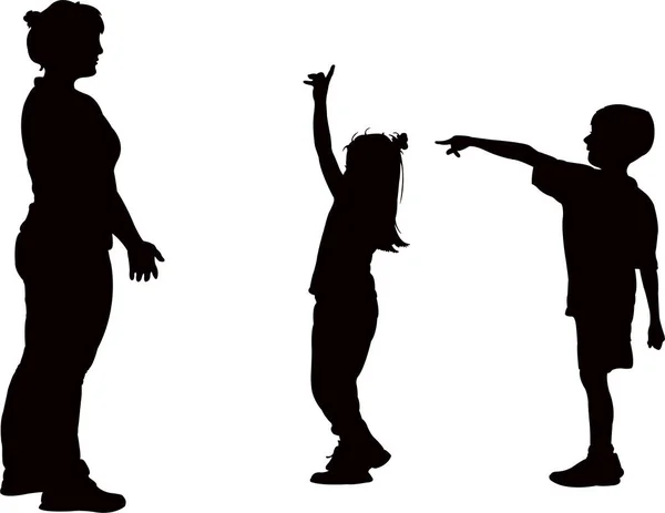 Eine Frau Die Mit Kindern Spielt Silhouettenvektor — Stockvektor