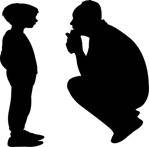 Padre Hablando Con Hijo Silueta Vector — Vector de stock
