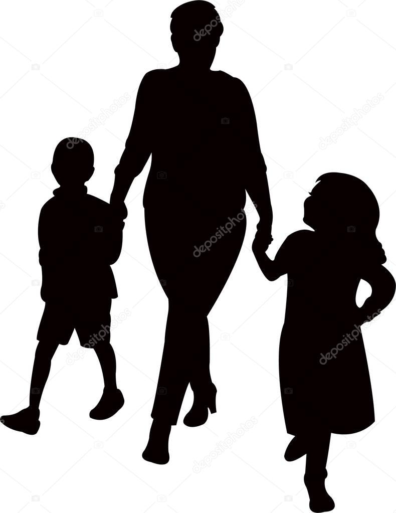 Download Mother Children Walking Silhouette Vector — Stock Vector ...