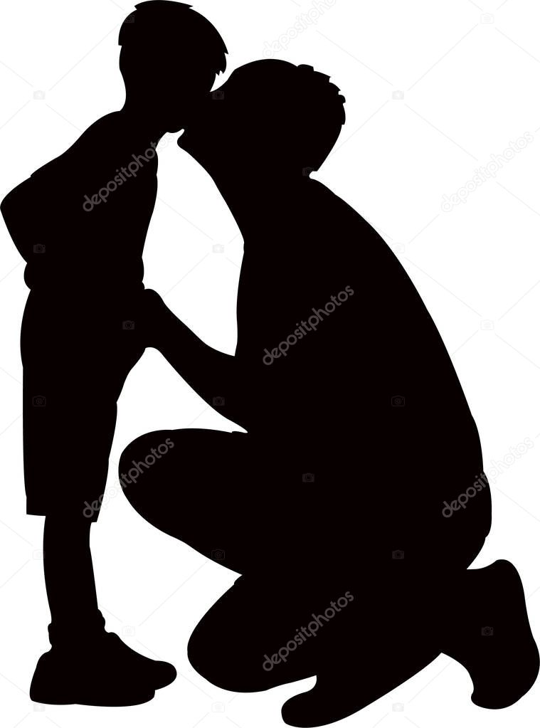father kissing his son, silhouette vector