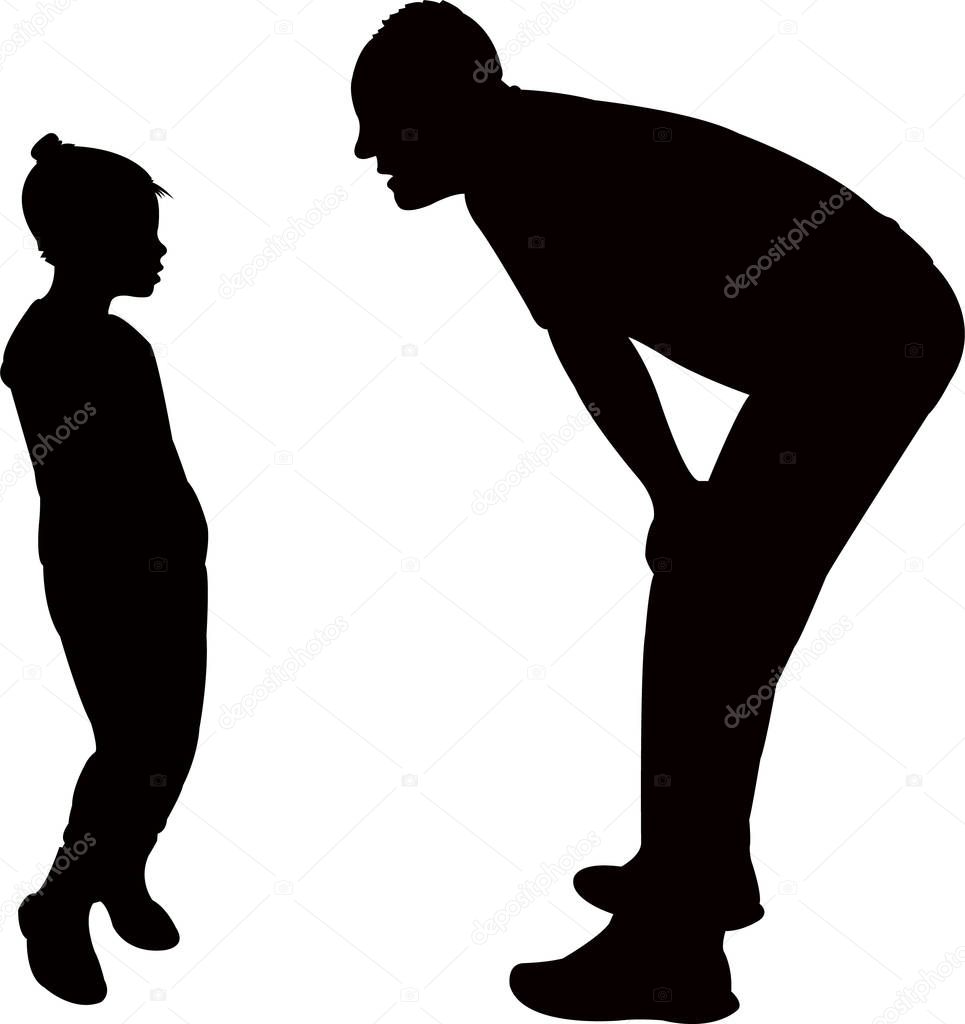 father talking to his daughter, silhouette vector