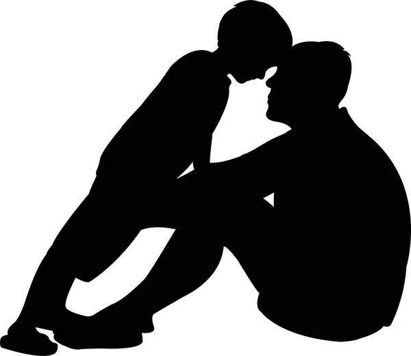 Père Son Fils Parlant Embrassant Vecteur Silhouette — Image vectorielle