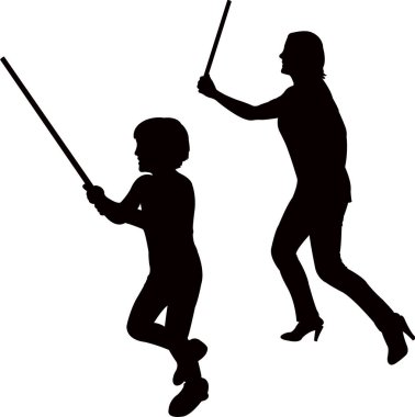 kadın ve çocuk baton, siluet vektör ile çalışan