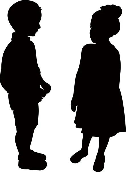 Due Bambini Che Fanno Chat Vettore Silhouette — Vettoriale Stock