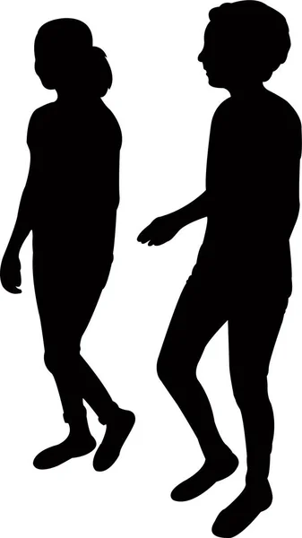 Two Girls Walking Silhouette Vector — Stock Vector