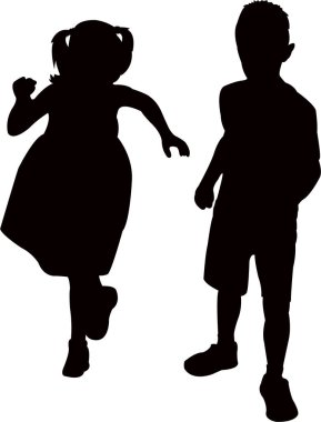 koşma, oynayan çocuklar, siluet vektör