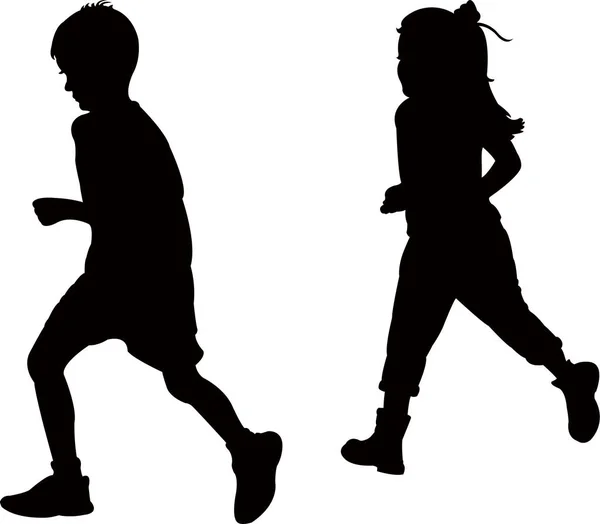 Children Running Playing Silhouette Vector — Stock Vector