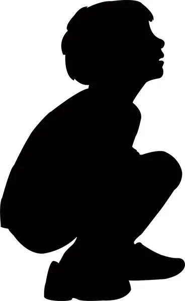 Scared Boy Sitting Silhouette Vector — Stock Vector