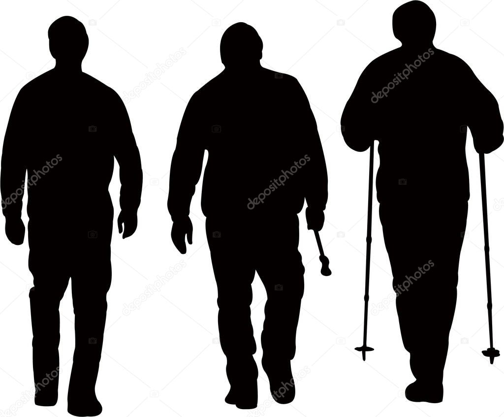three montaineer walking away, silhouette vector