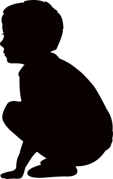 Boy Crouching Silhouette Vector — Stock Vector
