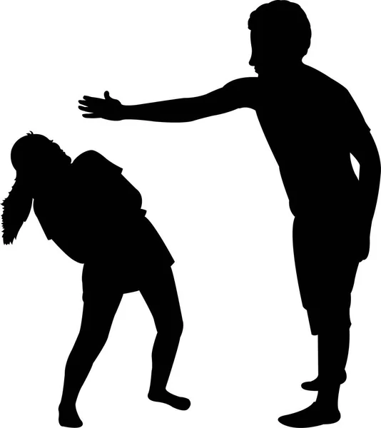 Boy Girl Fighting Silhouette Vector — Stock Vector