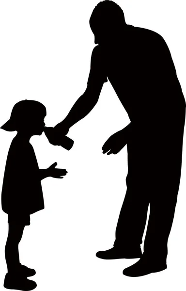 Father Giving Water His Son Silhouette Vector — Stock Vector