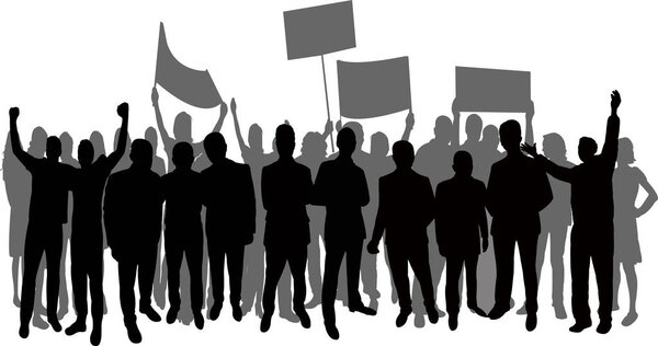 group of people protesting, silhouette vector