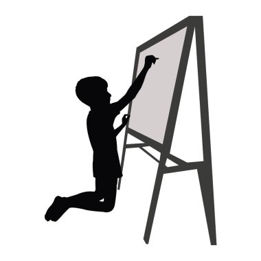 Bpard, siluet vektörü üzerine yazan bir çocuk