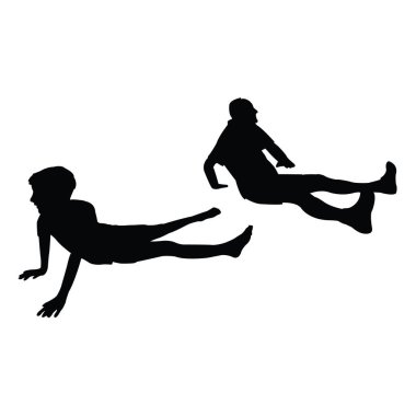 man and boy making exercise, silhouette vector