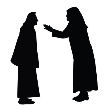 İki kadın sohbet ediyor, siluet vektörü.