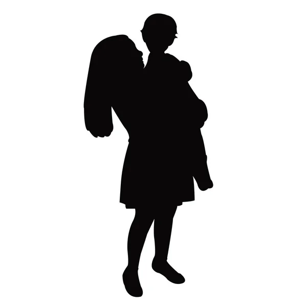 Schwester Und Baby Zusammen Silhouettenvektor — Stockvektor