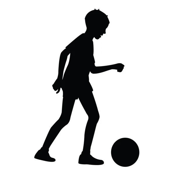 Garçon Jouant Football Silhouette Vecteur — Image vectorielle