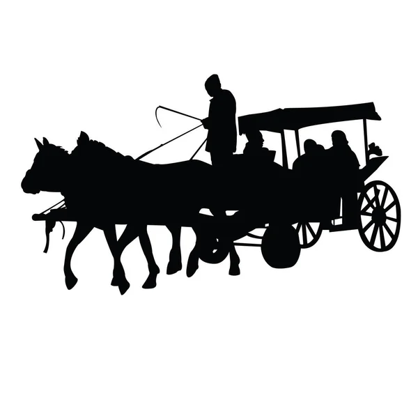 Horse Carriage Passengers Silhouette Vector — Stock Vector