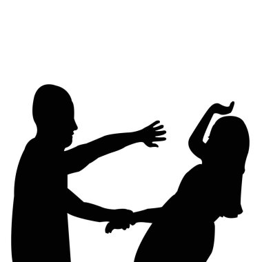 a man hitting the woman, head silhouette vector