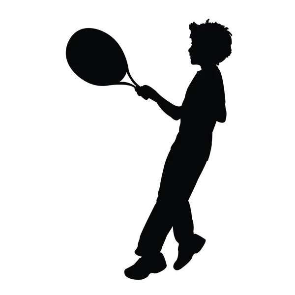 Boy Playing Tennis Silhouette Vector — Stock Vector