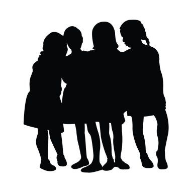 Dört kız birlikte, siluet vektörü.