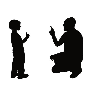 man and son making chat, silhouette vector